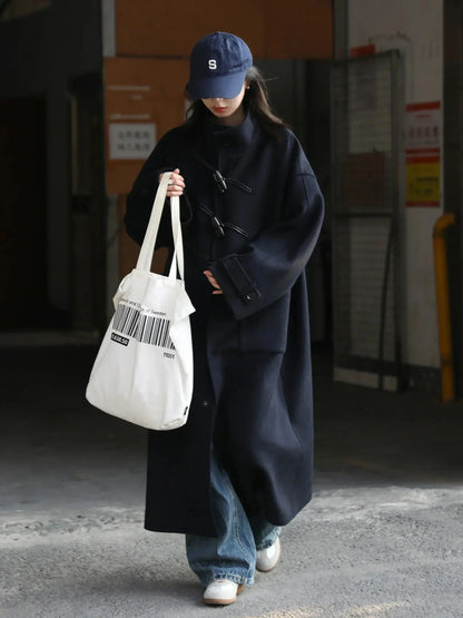 Women's Retro Wool Overcoat: Loose Fit Korean Winter Style - Loran