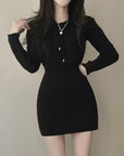 Chic High-Waist Bandage Knit Dress with Hood