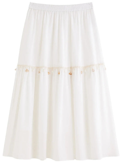 Women's Wave Pattern Shell Lace A-Line Umbrella Skirt - Loran