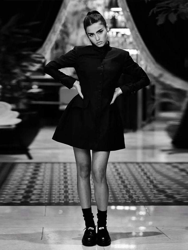 Fashion Button Black Mini Dress  For Women - 3IN SMART Shop  #