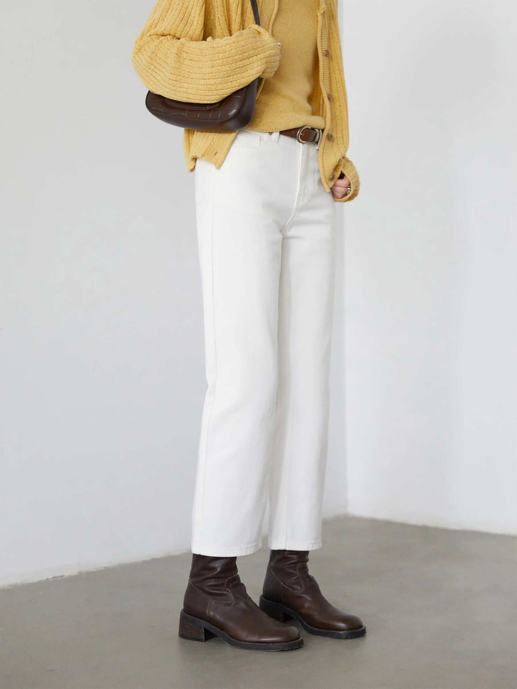 CHIC VEN Women Pants White Slim High Waisted Cotton Straight Leg Casual Slim Leg Jeans Girl Trouser Spring Autumn 2025 Loran