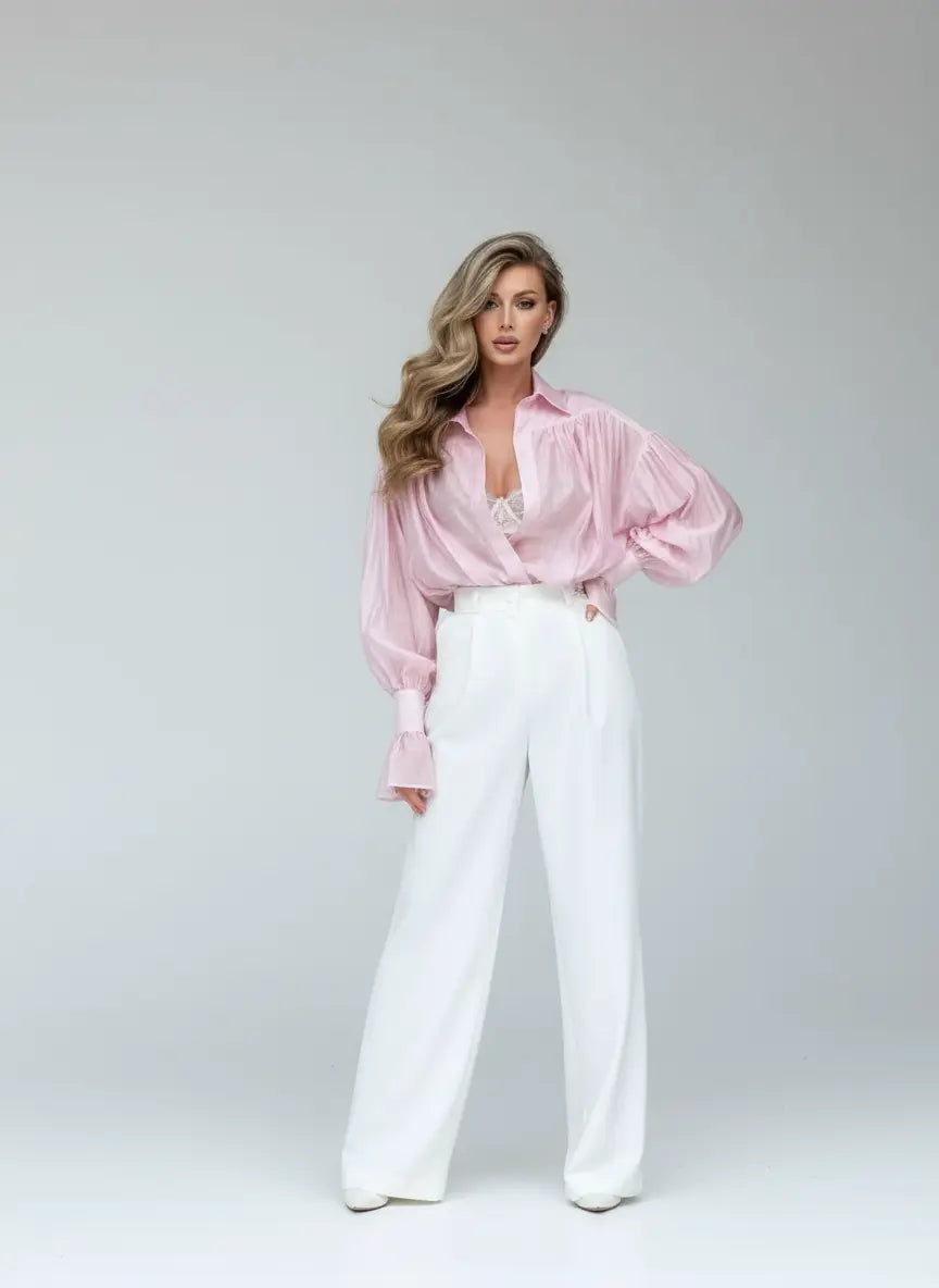 Women's Loose Fit Collared Shirt with Flare Sleeves - Loran