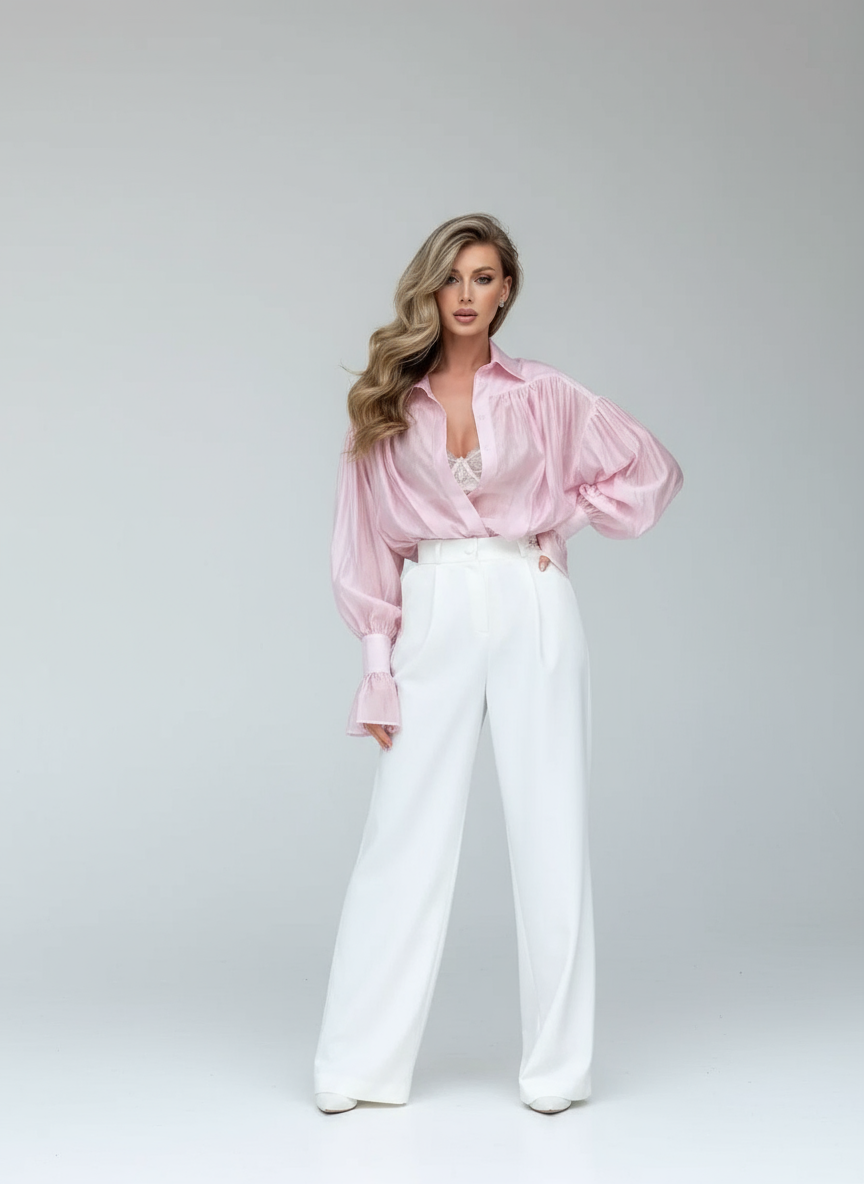 Women's Loose Fit Collared Shirt with Flare Sleeves