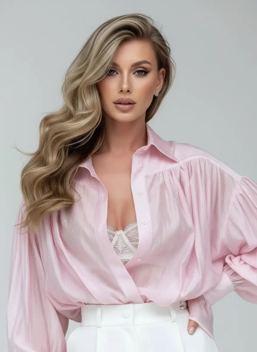 Women's Loose Fit Collared Shirt with Flare Sleeves - Loran