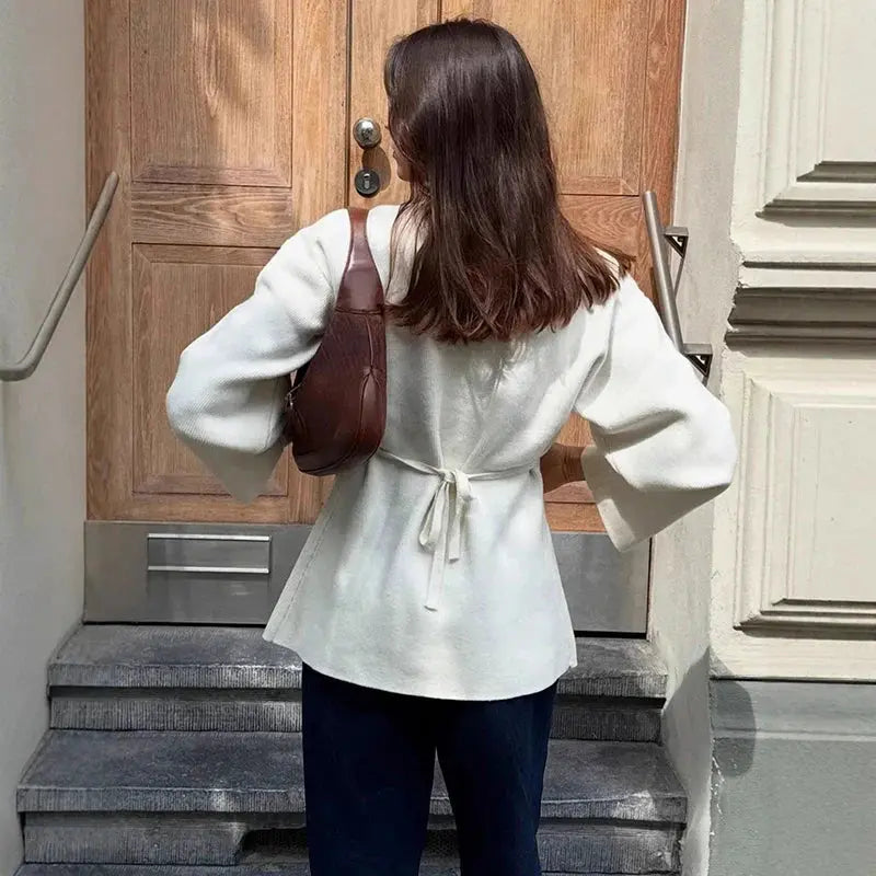 V-Neck, Buckle Closure, and Slit Detail - Loran