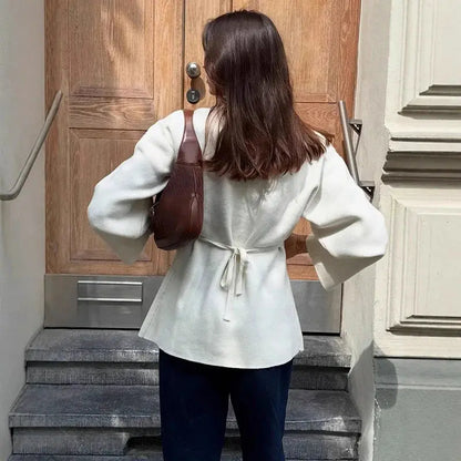 V-Neck, Buckle Closure, and Slit Detail - Loran