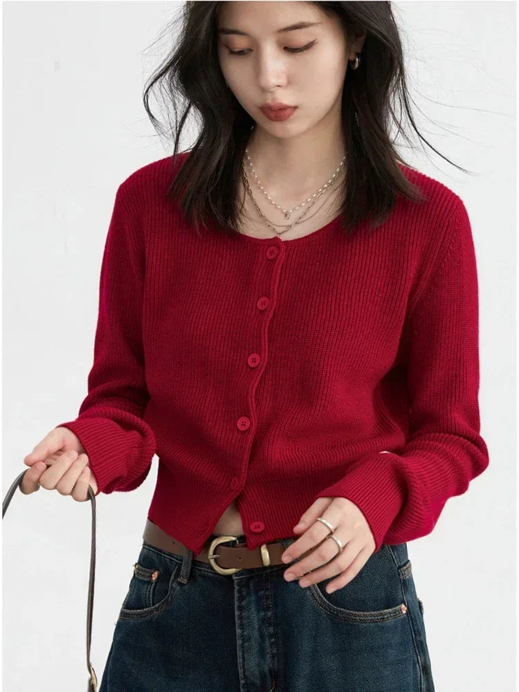 CHIC VEN Korean Women Cardigan Solid Loose Korean Round Neck Knitted Sweaters Single Breasted Female Jumpers Spring Autumn 2024 Loran