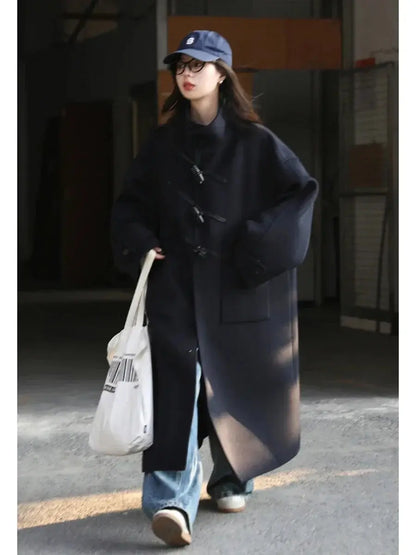 Women's Retro Wool Overcoat: Loose Fit Korean Winter Style - Loran