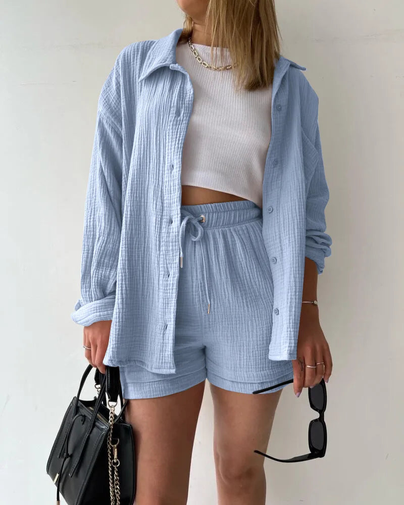 Women’s 2-Piece Cotton Gauze Pajama Set Summer Sleepwear Loran