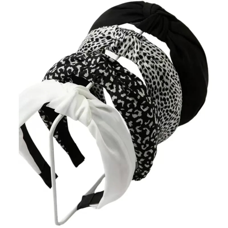Leopard & Black Knot Wide Headbands for Women Retro Style