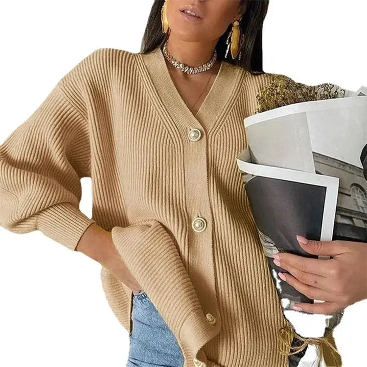 Elegant V-Neck Cardigan Sweater - Loran