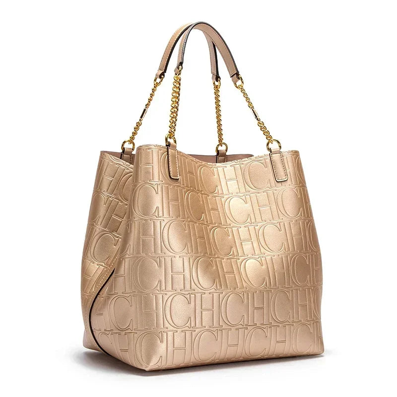 CH Embossed Leather Tote Bag Ideal Office & Daily Commute