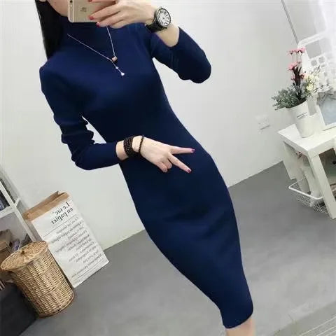 Elegant Slim Turtleneck Mid-length Knitted Dresses - 3IN SMART Shop  #