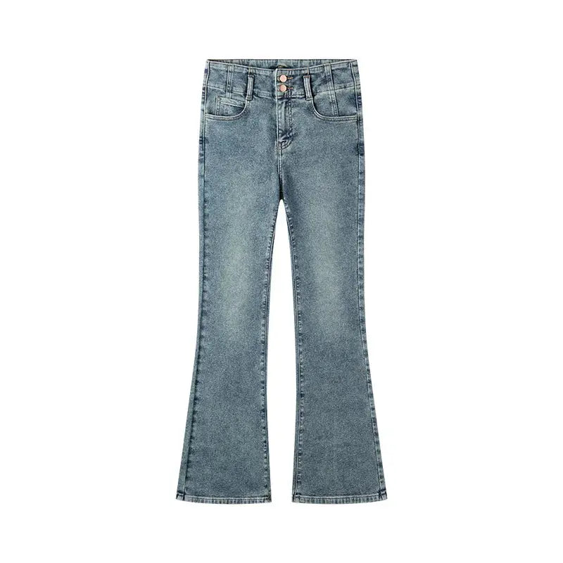 Women's High-Waist Flared Jeans Long Fleece Trousers LORAN STORE