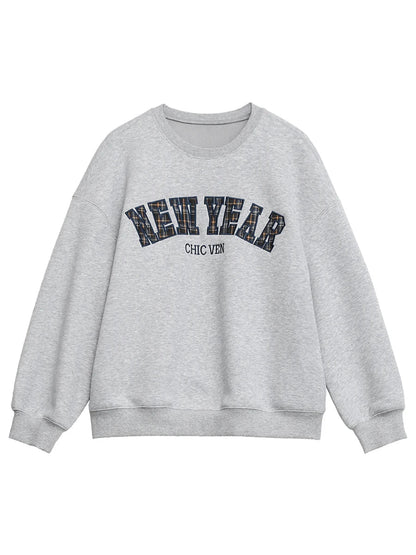 Letter Print Fleece Sweatshirt Casual Warm Pullover Loran