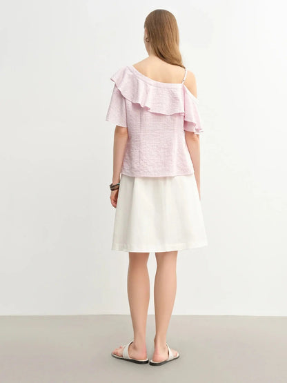 Summer Breeze Plus Size Off-Shoulder Top with Asymmetric Ruffles - Loran