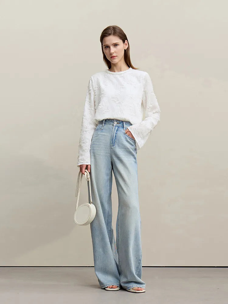 Amii Women's Blouse 2026 Spring New Round Neck Elegant Straight Chiffon Shirt Women's Commuter Long Sleeve Pullover Top 12611033 Loran
