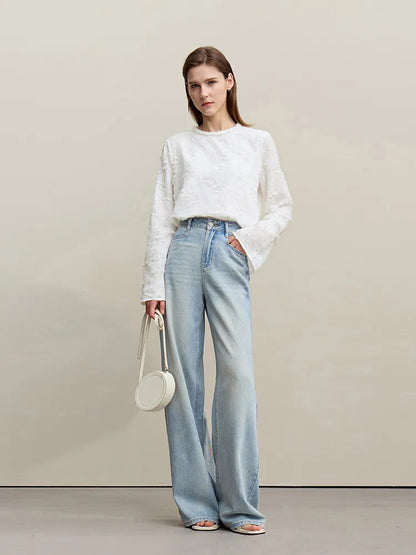 Amii Women's Blouse 2026 Spring New Round Neck Elegant Straight Chiffon Shirt Women's Commuter Long Sleeve Pullover Top 12611033 Loran