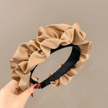 Elegant Solid Color Pleated Wide Headband for Women
