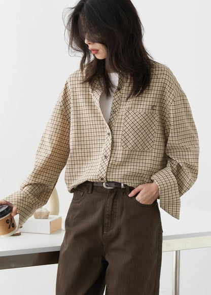 Retro Plaid Embroidered Shirt Loose Casual Autumn Blouse Loran