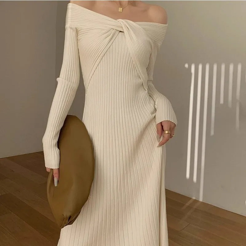 Elegant Off Shoulder Knitted Dress - 3IN SMART Shop  #