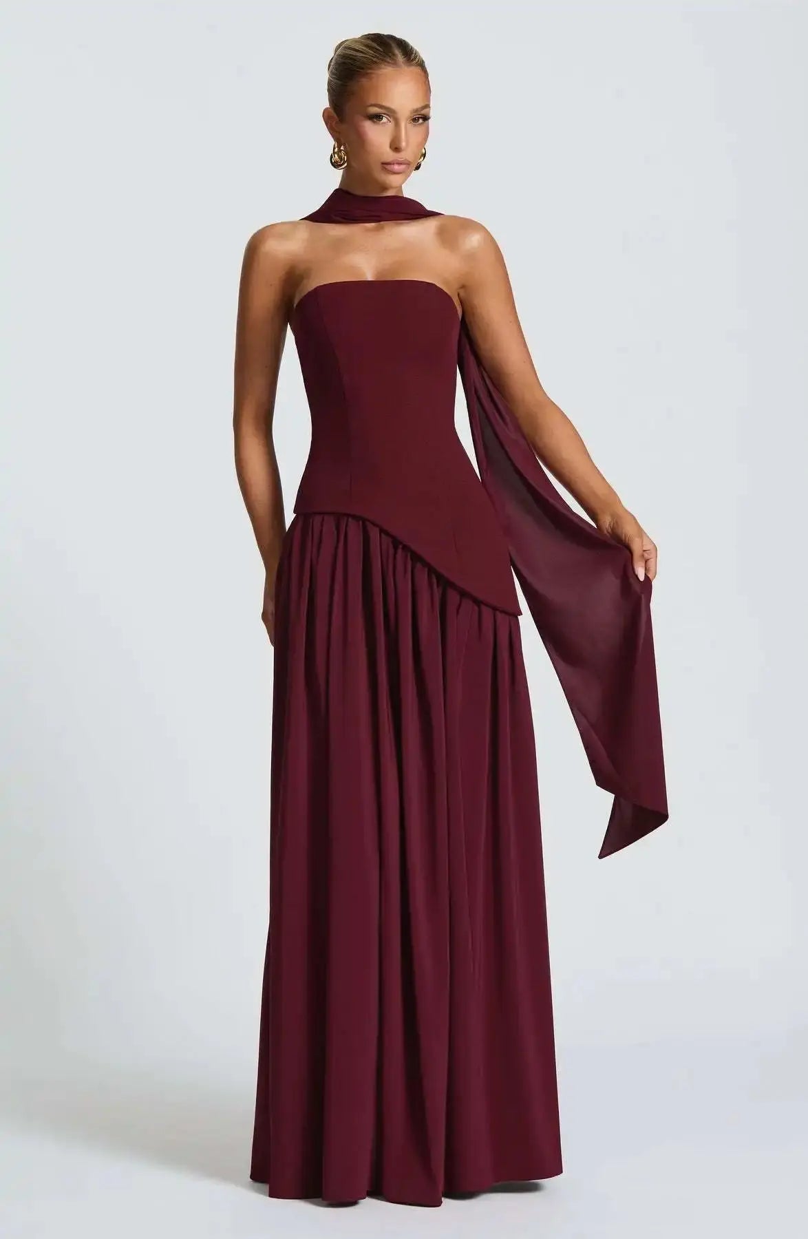 Sleek Solid Tube Top Maxi Dress with High Slit - Loran