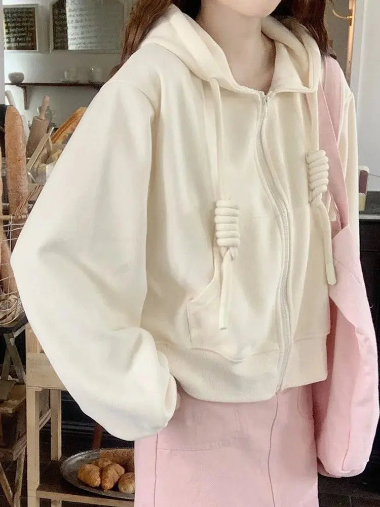Preppy Lace-Up Cropped Hoodie - Loran