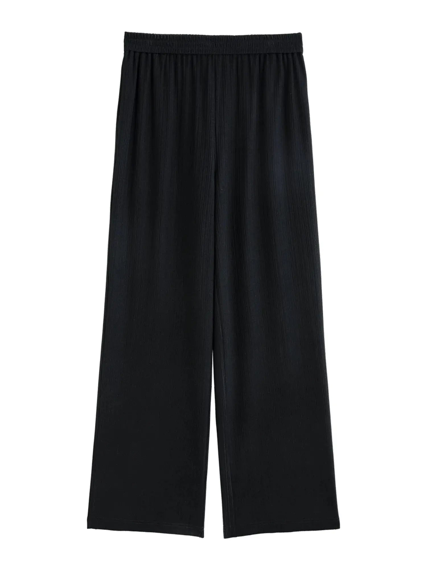 Chic Minimalist Black Stretch Wide-Leg Summer Trousers - Loran