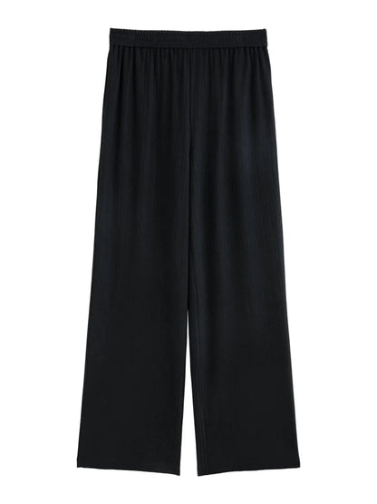 Chic Minimalist Black Stretch Wide-Leg Summer Trousers - Loran