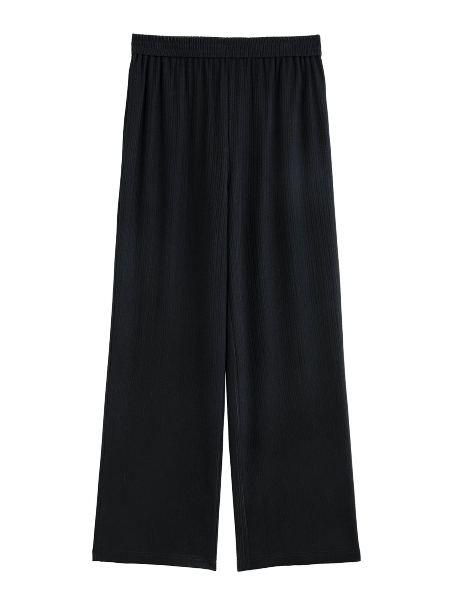 Black Wide-Leg Stretch Pants Casual Chic Trousers Loran