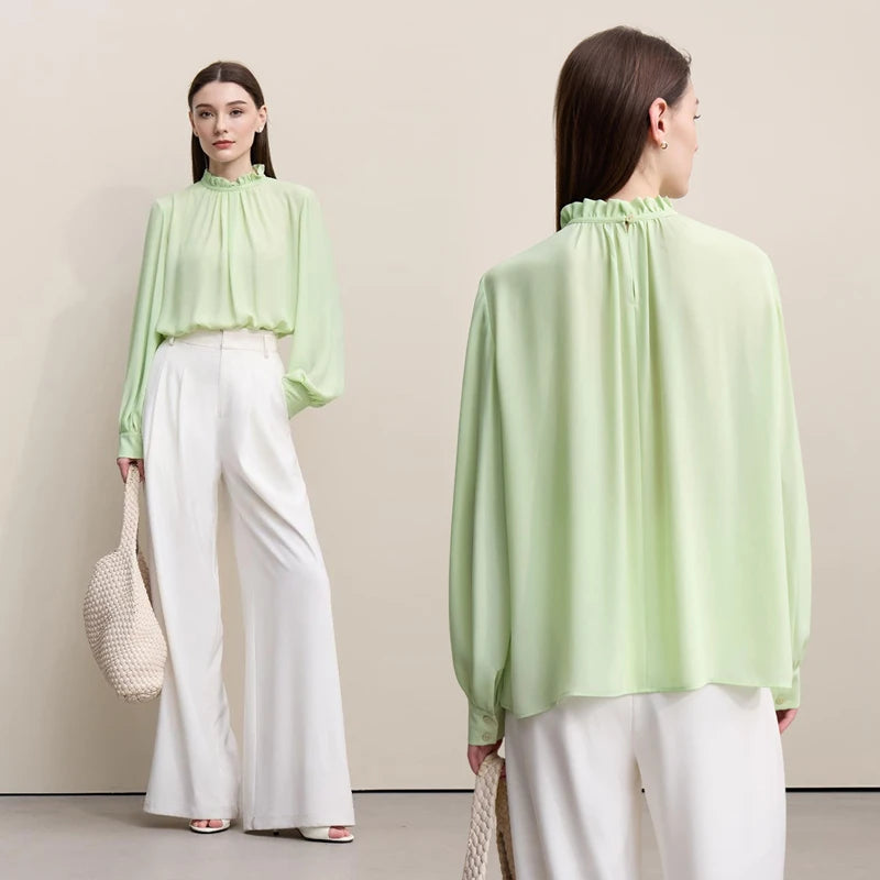 Amii Blouse For Woman 2026 Spring New Elegant Commuter Edge Pleated Chiffon Shirt Thin Pullover Women's Long-sleeve Top 12641066 Loran