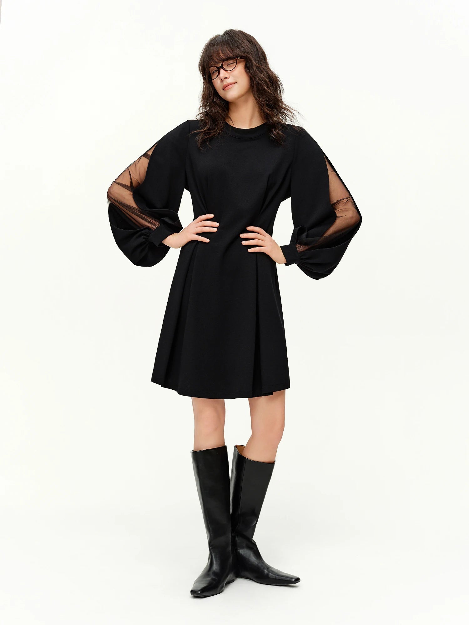 DUSHU 2026 Spring Women's French Waist Dress, Black Bodycon Mini Dress A-line Midi Dress Office Chic Retro Minimalist Style Loran