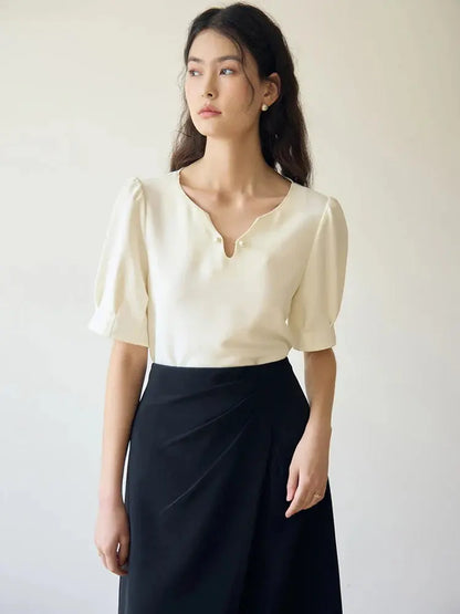 Elegant V-Neck Chiffon Shirt - Loran