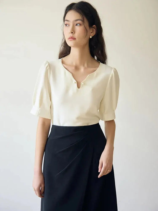 Elegant V-Neck Chiffon Shirt - Loran