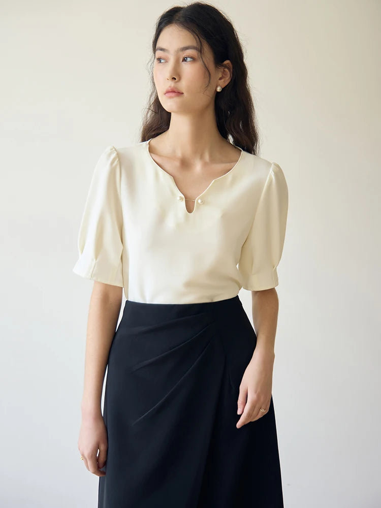 Women’s V-Neck Chiffon Shirt Elegant Slimming Summer Top