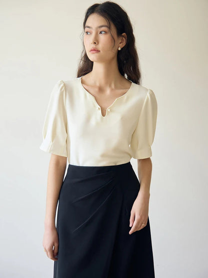 Women’s V-Neck Chiffon Shirt Elegant Slimming Summer Top Loran