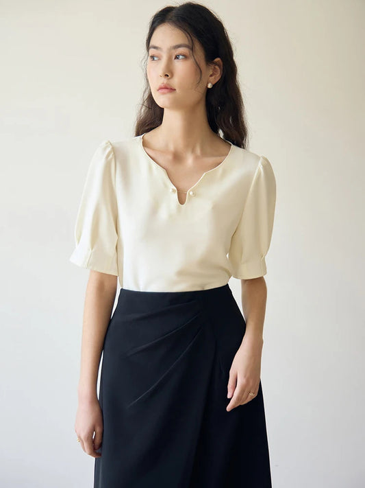 Women’s V-Neck Chiffon Shirt Elegant Slimming Summer Top Loran