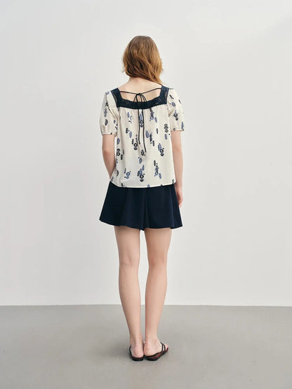 Plus Size Square Neck French Lace Short Sleeve Blouse - Loran