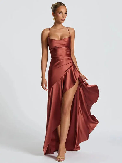 Backless Satin Bodycon Dress with Split - Loran