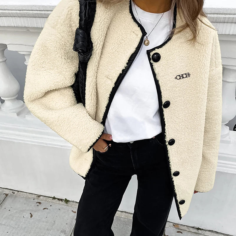 Women's Solid Fleece Panel Winter Coat