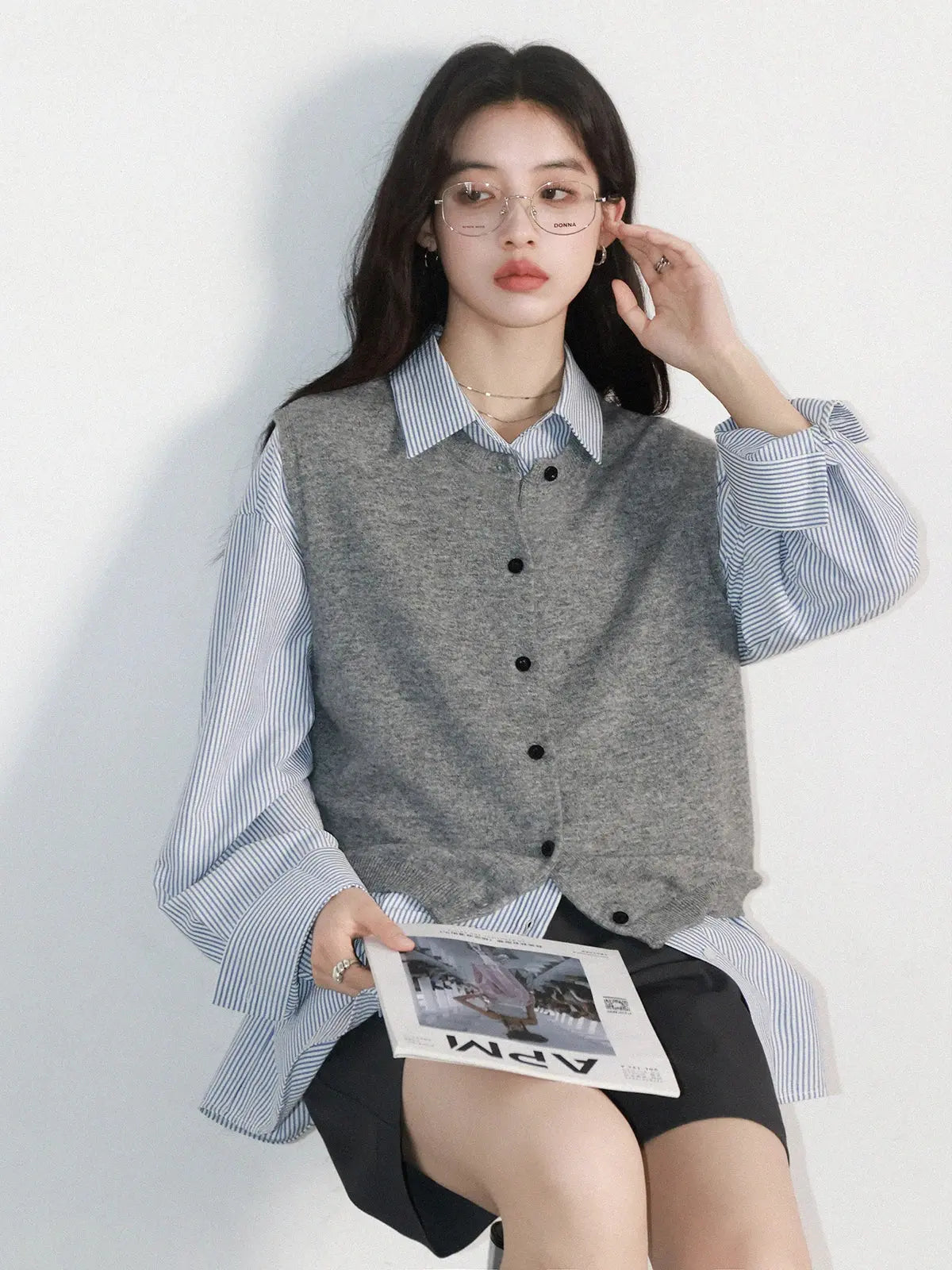 Striped Embroidered Long-Sleeve Blouse - Loran