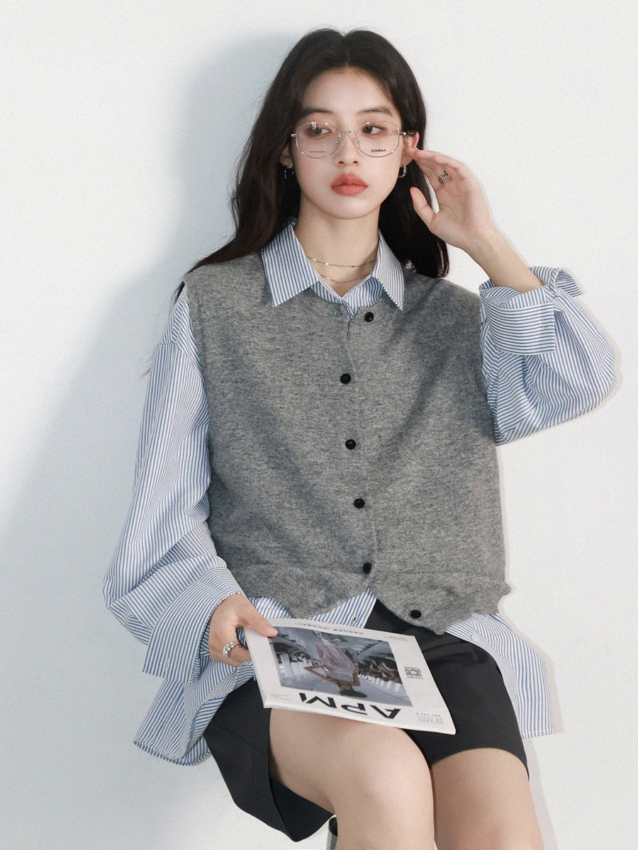 Striped Embroidered Long-Sleeve Blouse