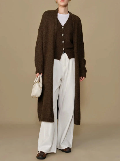 Winter Plus Size Knit Vest and Long Coat Set - Loran