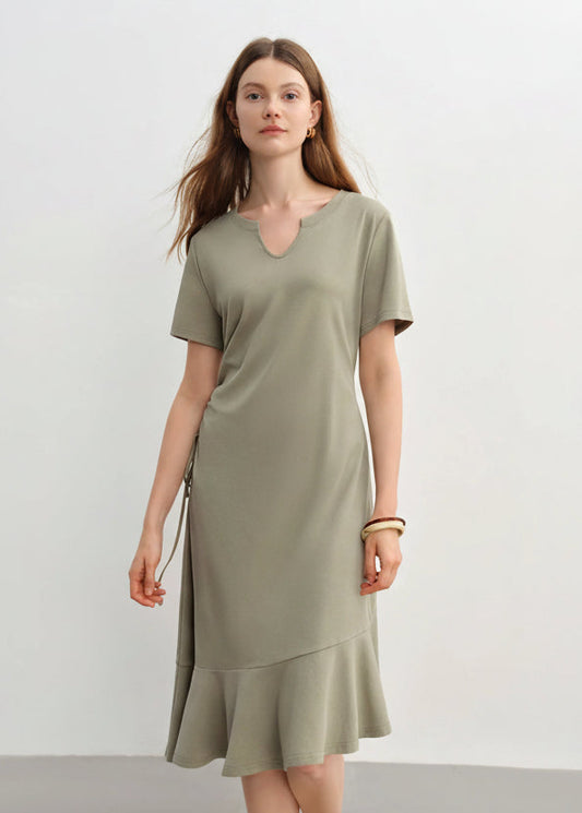 Drawstring A-Line Midi Dress Casual Summer Elegance Loran