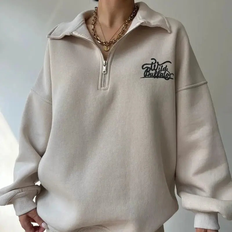 Women's Loose Printed Velvet Sweatshirt - Loran