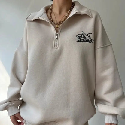 Women's Loose Printed Velvet Sweatshirt - Loran