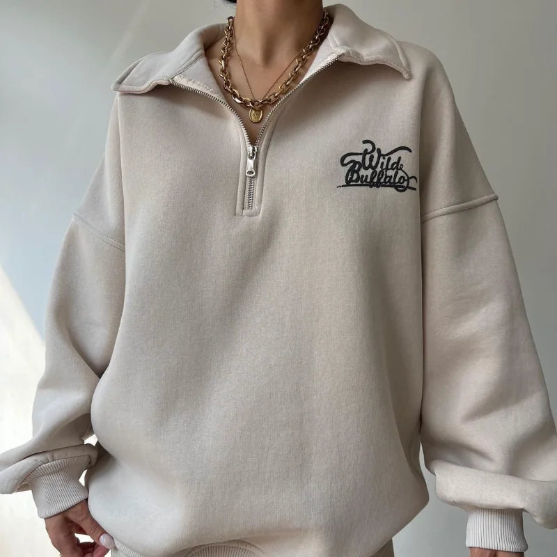 Women's Loose Printed Velvet Sweatshirt