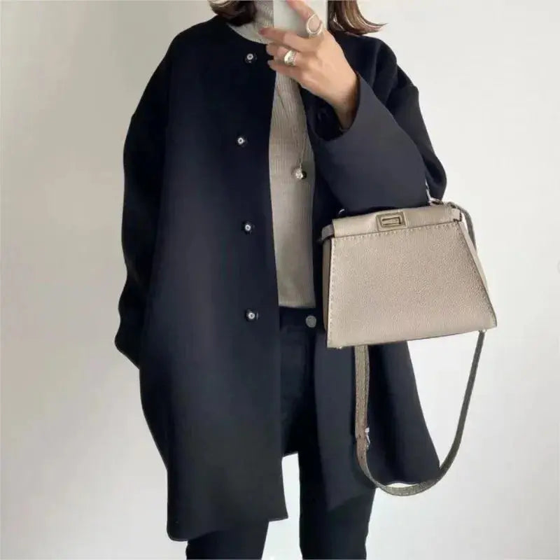 Elegant Wool Blend Mid-Length Coat - Loran
