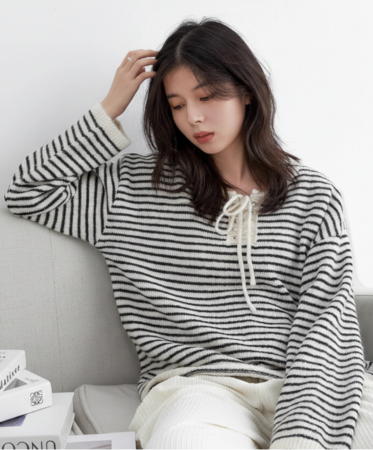 Retro Striped Pullover Loose Autumn & Winter Jumper Loran