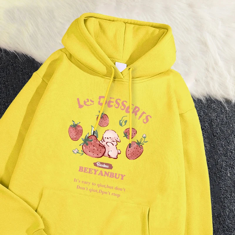 Cute Rabbit Strawberry Print Women's Hoodie